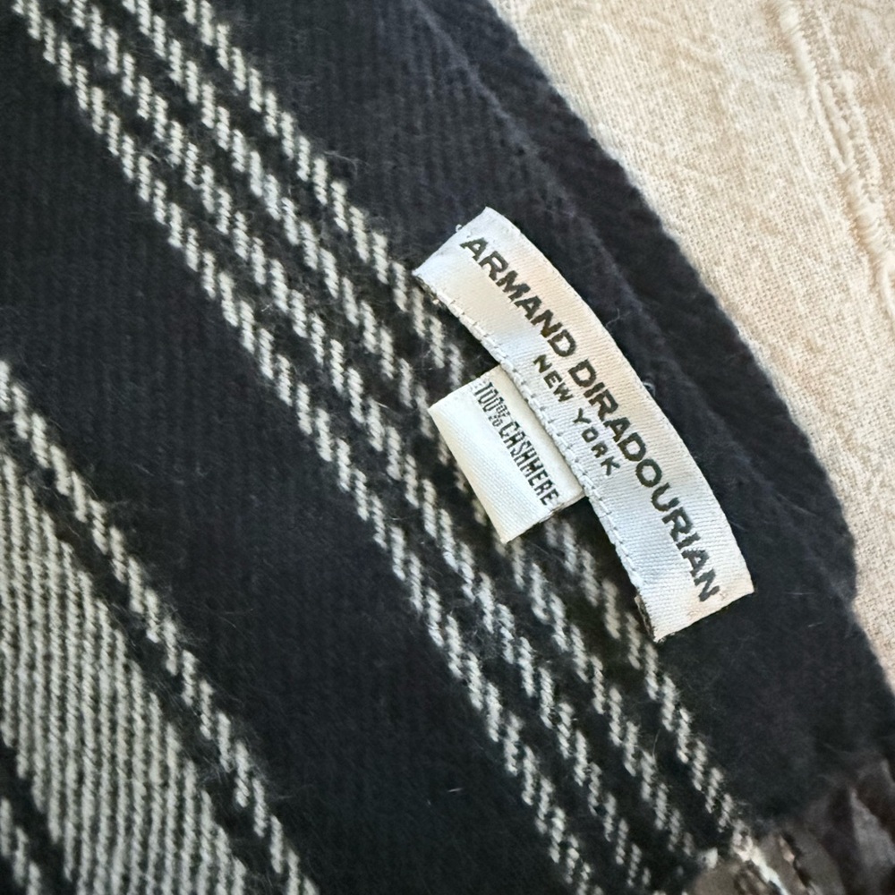 Armand Diradourian Cashmere Unisex Scarf in Black and White Stripes - Picture 2 of 3